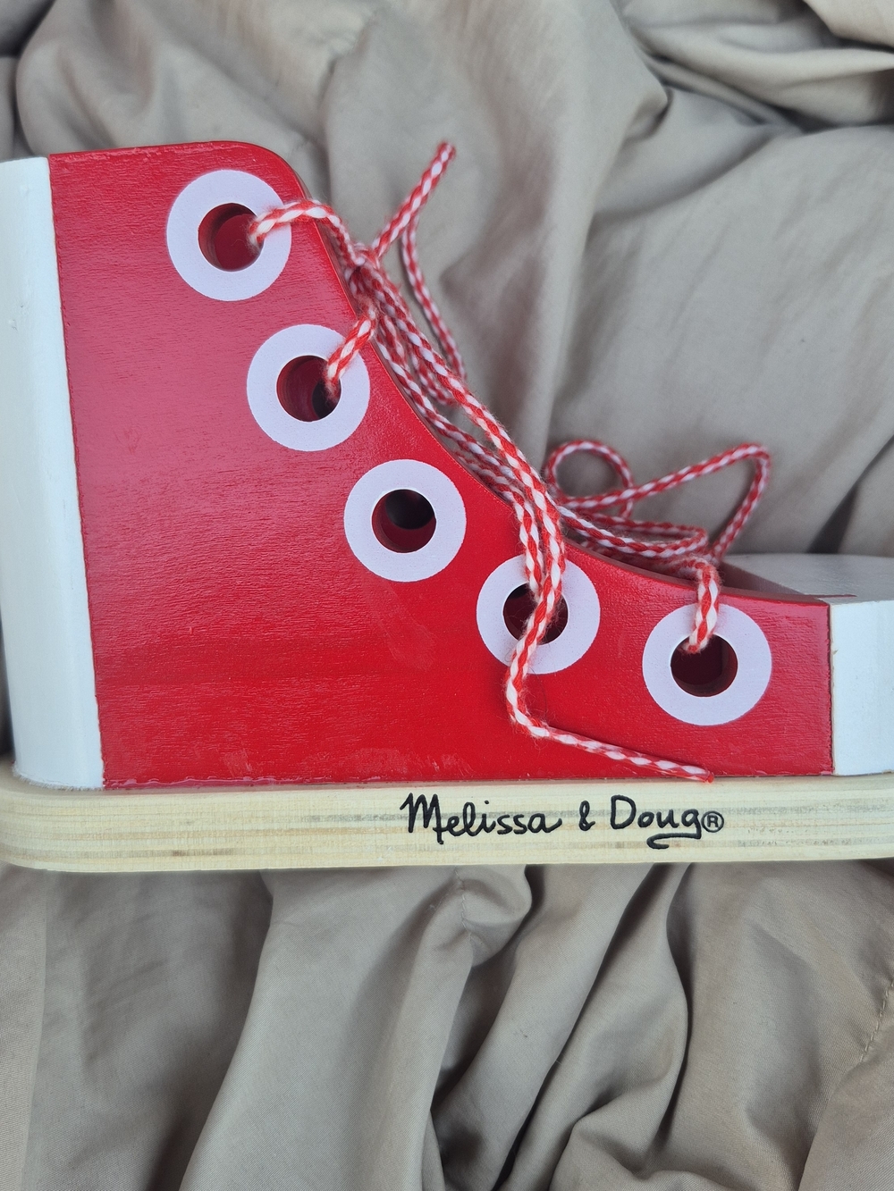 Melissa & Doug Red Wooden Lace-Up Trainer Toy